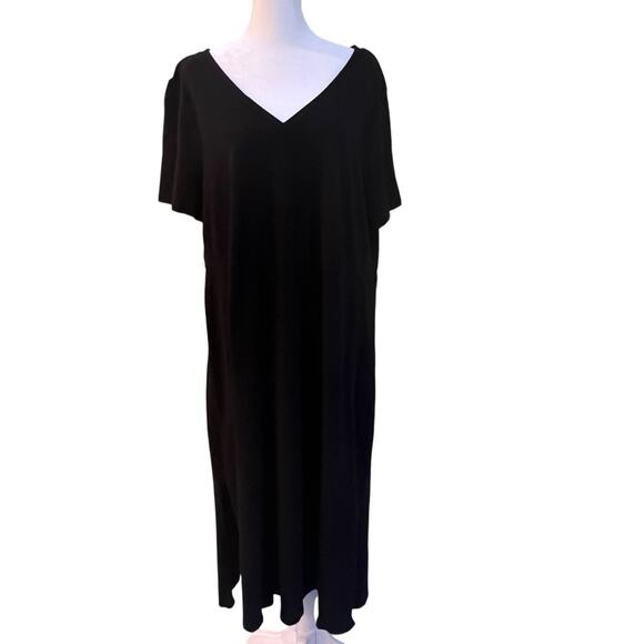 Torrid Maxi Dress Black Long V-neck Short Sleeve Size 2 2X 100% Cotton Draped - Picture 1 of 9